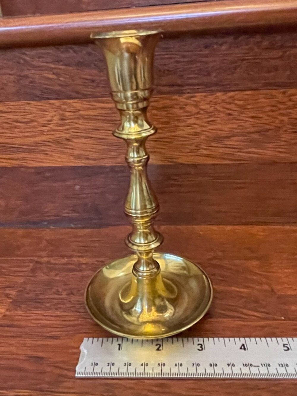 Vintage Solid Brass Candlesticks Candle Holders w/Drip Pans Pair Approx. 7" & 5" - Picture 5 of 7